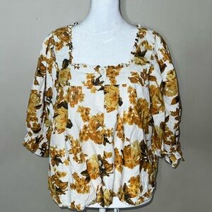 Mustard Yellow Floral Square Neck Rachel by Rachel Roy Blouse Size Medium